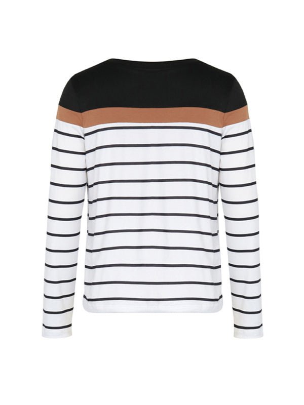 New Women's Striped Casual Long Sleeve Sweater - Outerwear
